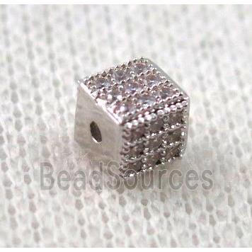 copper cube bead paved zircon, platinum plated