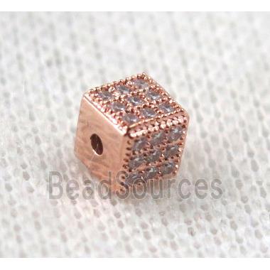 copper cube bead paved zircon, rose gold