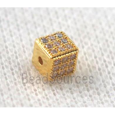 copper cube beads paved zircon, gold plated