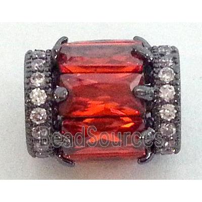 paved zircon copper spacer bead, red, black plated