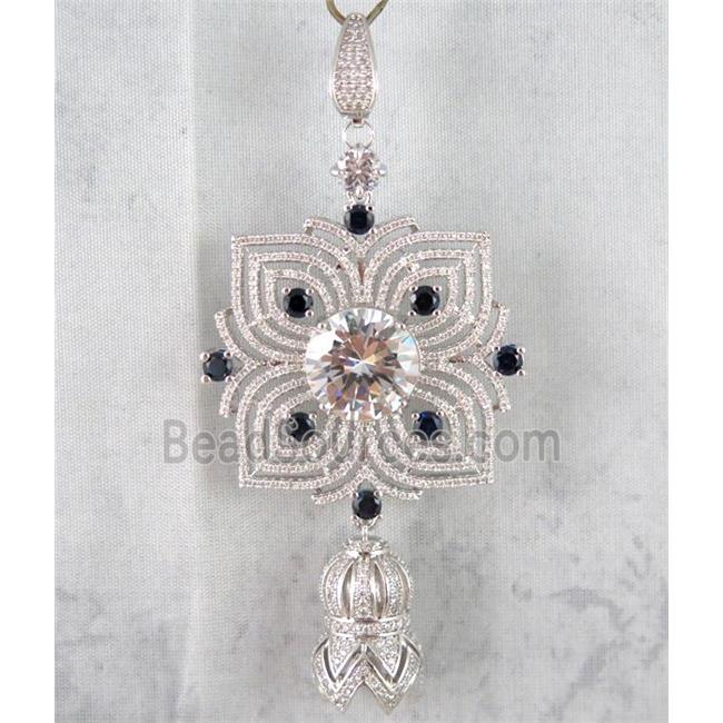 copper pendant paved zircon, platinum plated