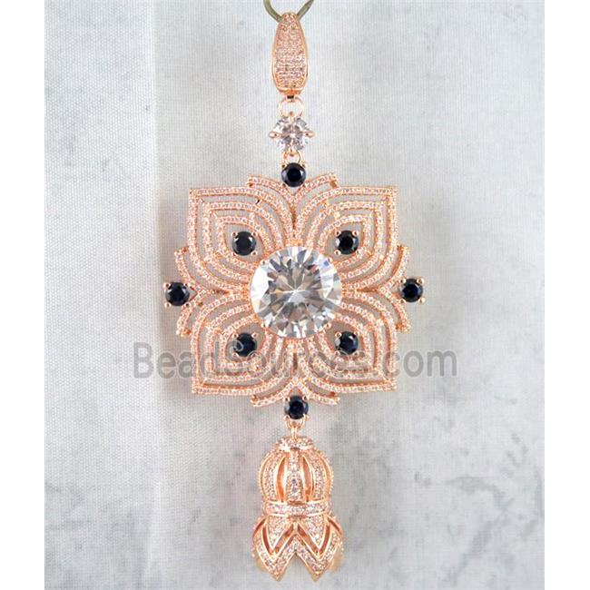 copper pendant paved zircon, rose gold plated