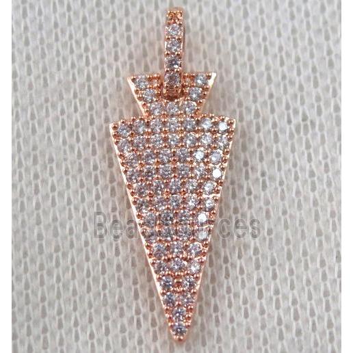 copper arrowhead pendant paved zircon, rose gold