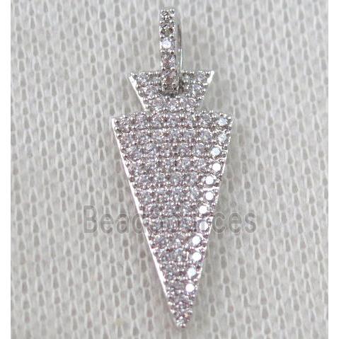 copper arrowhead pendant paved zircon, platinum plated