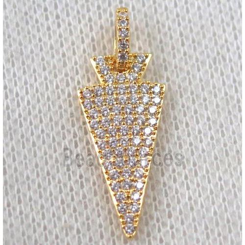 copper arrowhead pendant paved zircon, gold plated