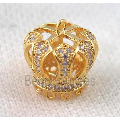 copper crown tassil bail paved zircon, gold plated