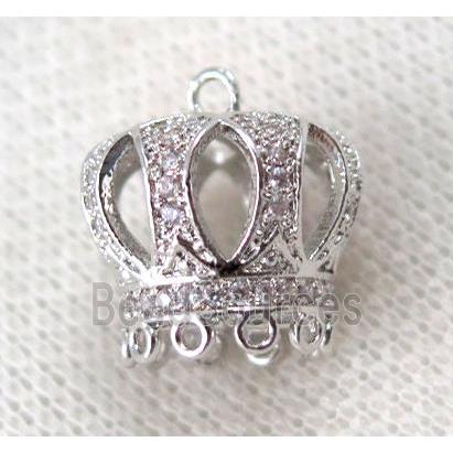 copper crown tassil bail paved zircon, platinum plated