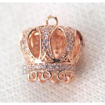 copper crown tassil bail paved zircon, rose gold