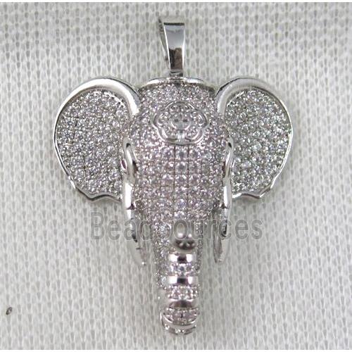 copper pendant paved zircon, elephant, platinum plated