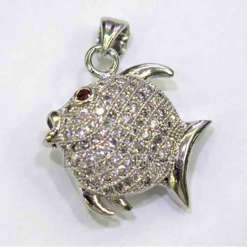 paved zircon copper pendant, platinum plated