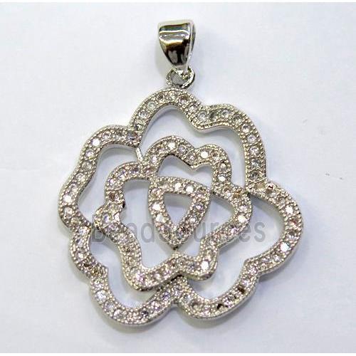 paved zircon copper pendant, platinum plated