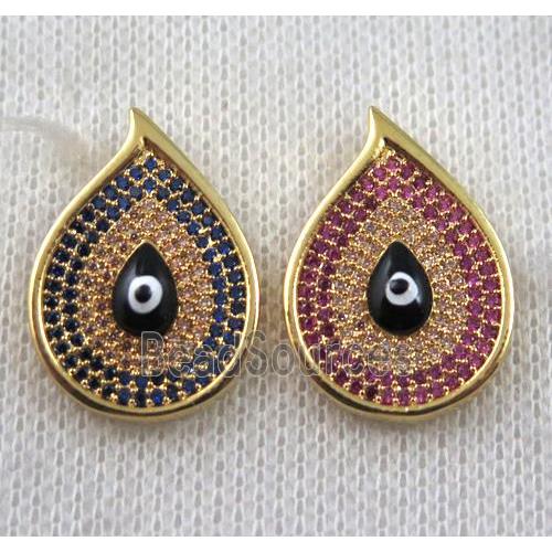 copper teardrop beads paved zircon, eye, gold plated