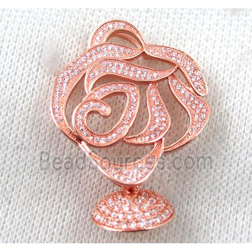 copper flower pendant paved zircon, rose gold