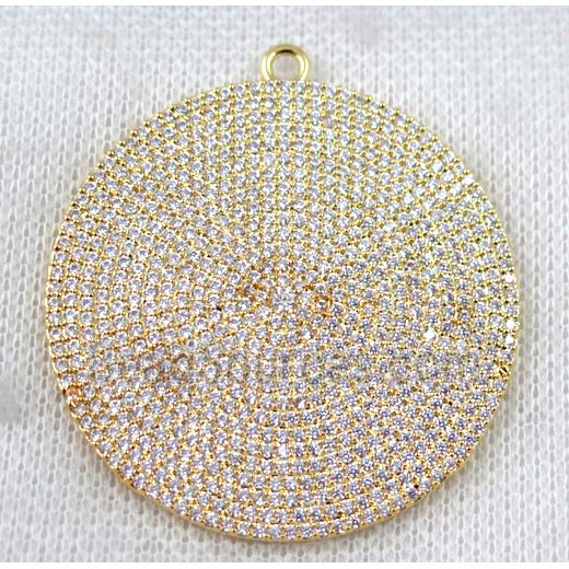 copper circle pendant paved zircon, gold plated