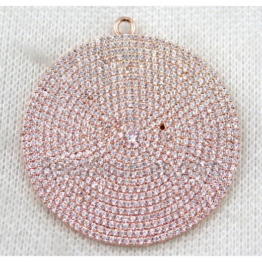 copper circle pendant paved zircon, rose gold