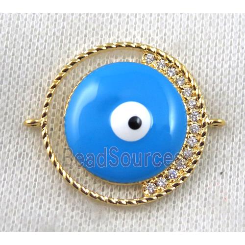 copper connector paved zircon with evil eye, gold plated