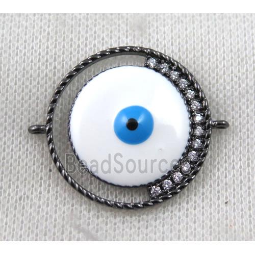 copper connector paved zircon with evil eye, black plated