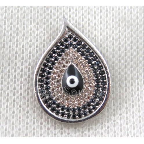 copper pendant paved zircon, evil eye, platinum plated