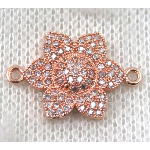 copper flower connector paved zircon, rose gold