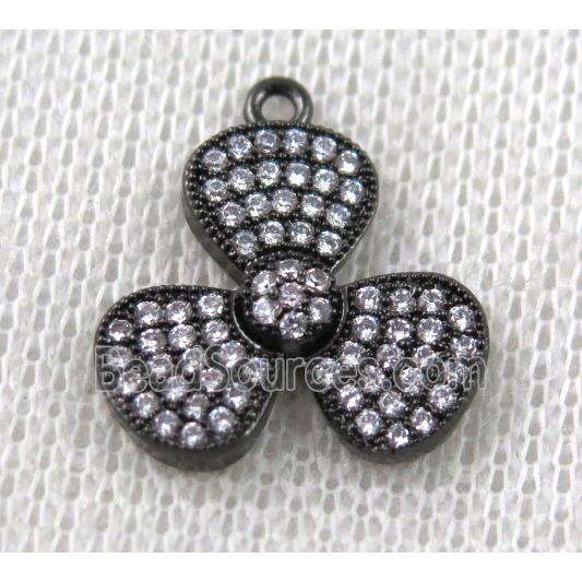 copper pendant paved zircon, three leaf clover, black plated