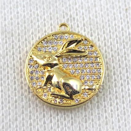 copper Zodiac Hare pendant paved zircon, gold plated