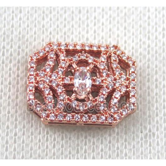 copper beads paved zircon, rectangle, rose gold