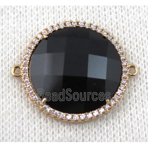 black Chinese Crystal Glass connector pave zircon, circle, gold plated