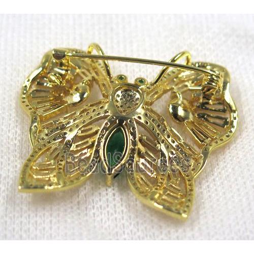 copper butterfly brooch paved zircon, gold plated