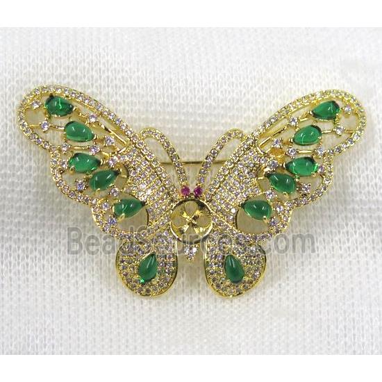 copper butterfly brooch paved zircon, gold plated