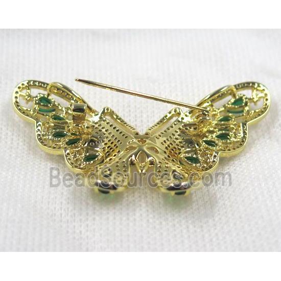 copper butterfly brooch paved zircon, gold plated