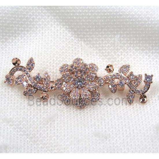 copper flower brooch paved zircon, rose gold