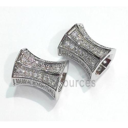 paved zircon copper spacer tube beads, platinum plated