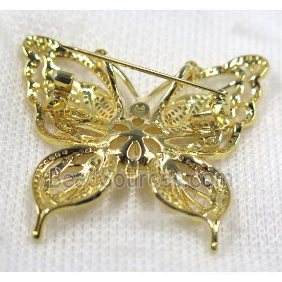 copper butterfly brooch paved zircon, gold plated