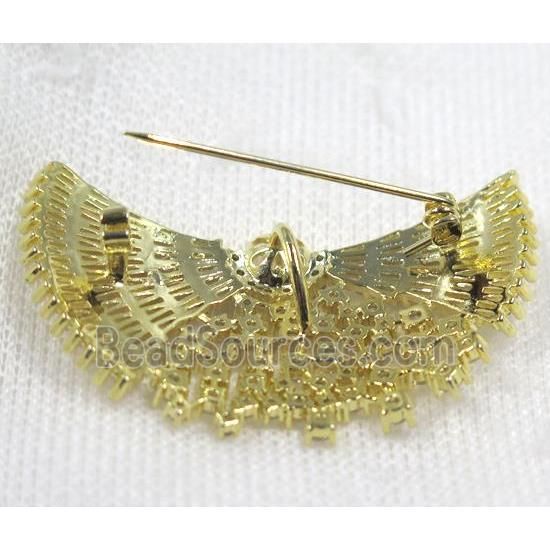 copper wing brooch paved zircon, gold plated