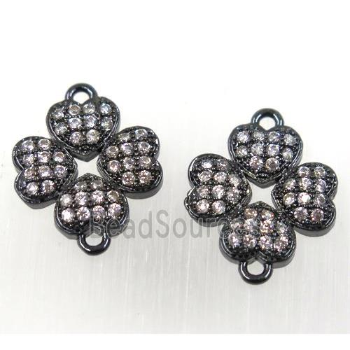 copper clover connector paved zircon, black plated