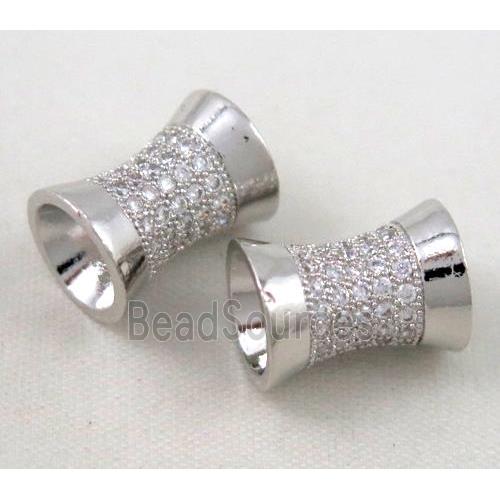 Zircon, copper spacer bead, platinum plated