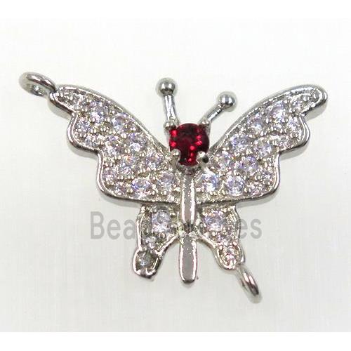 copper butterfly connector paved zircon, platinum plated