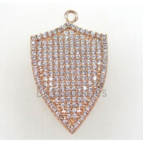 copper arrowhead pendant paved zircon, rose gold