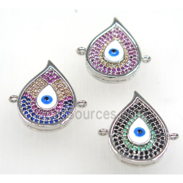 copper fire connector paved zircon with evil eye, platinum plate, mix color