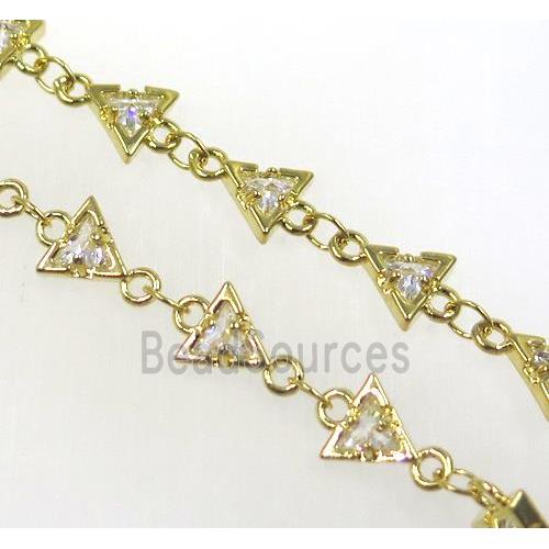 copper chain paved zircon, triangle, gold plated