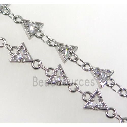 copper chain paved zircon, triangle, platinum plated