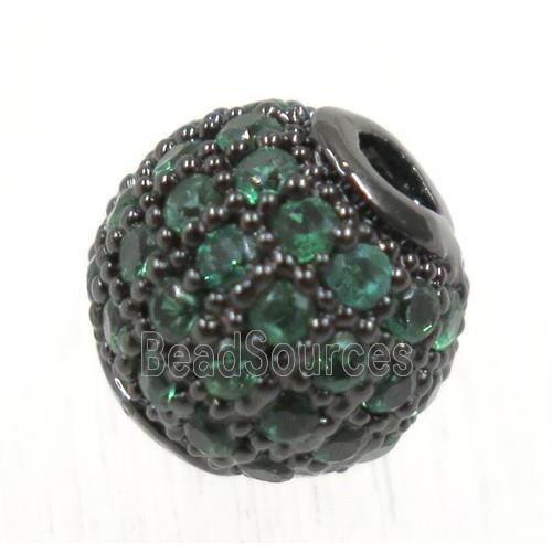 round copper beads pave green zircon, black plated