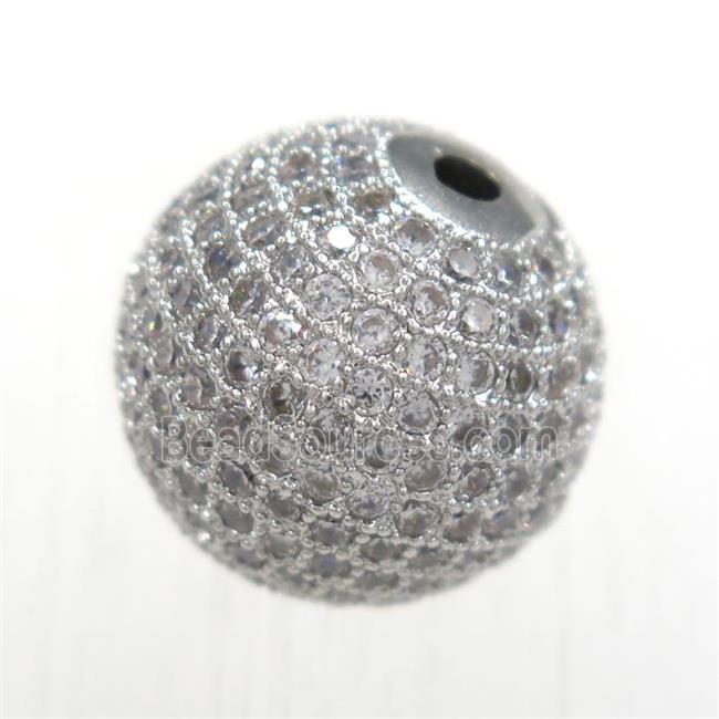 round copper beads pave zircon, platinum plated