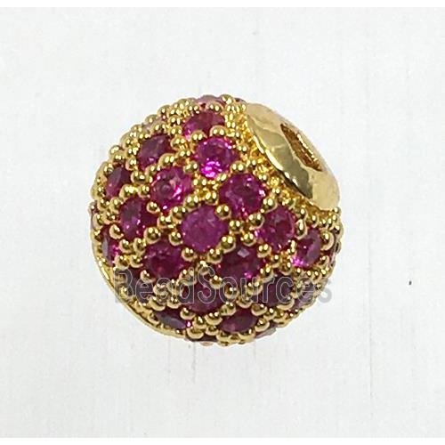 round copper beads pave pink zircon, gold plated