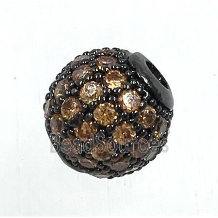 round copper beads pave zircon, black plated