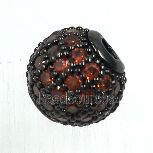 round copper beads pave zircon, black plated