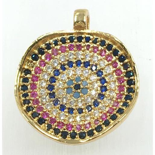 copper circle pendant pave zircon, gold plated