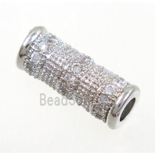 Zircon, copper spacer bead, platinum plated