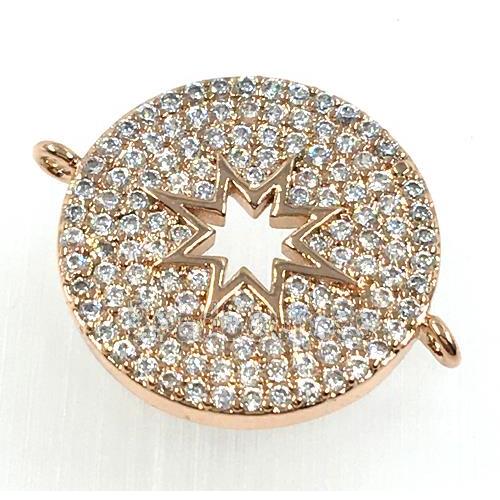 copper button connector pave zircon, north star, rose gold