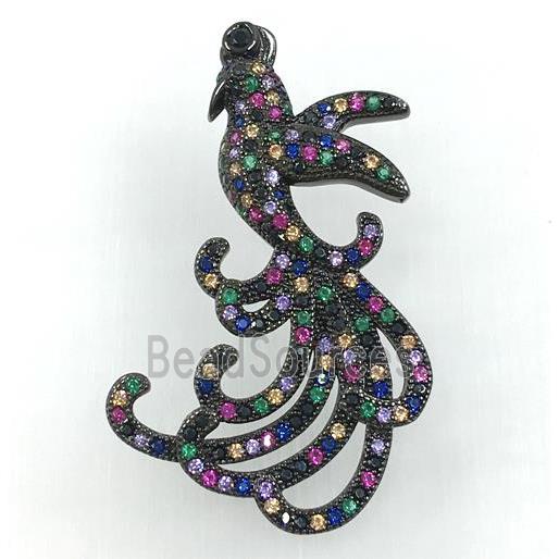 copper peacock pendant pave zircon, black plated